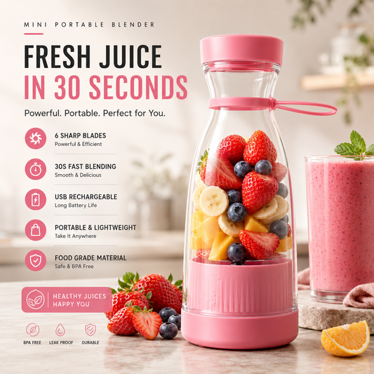 BlendMate Portable Blender Juicer – USB Rechargeable 6-Blade Smoothie Maker (420ml)
