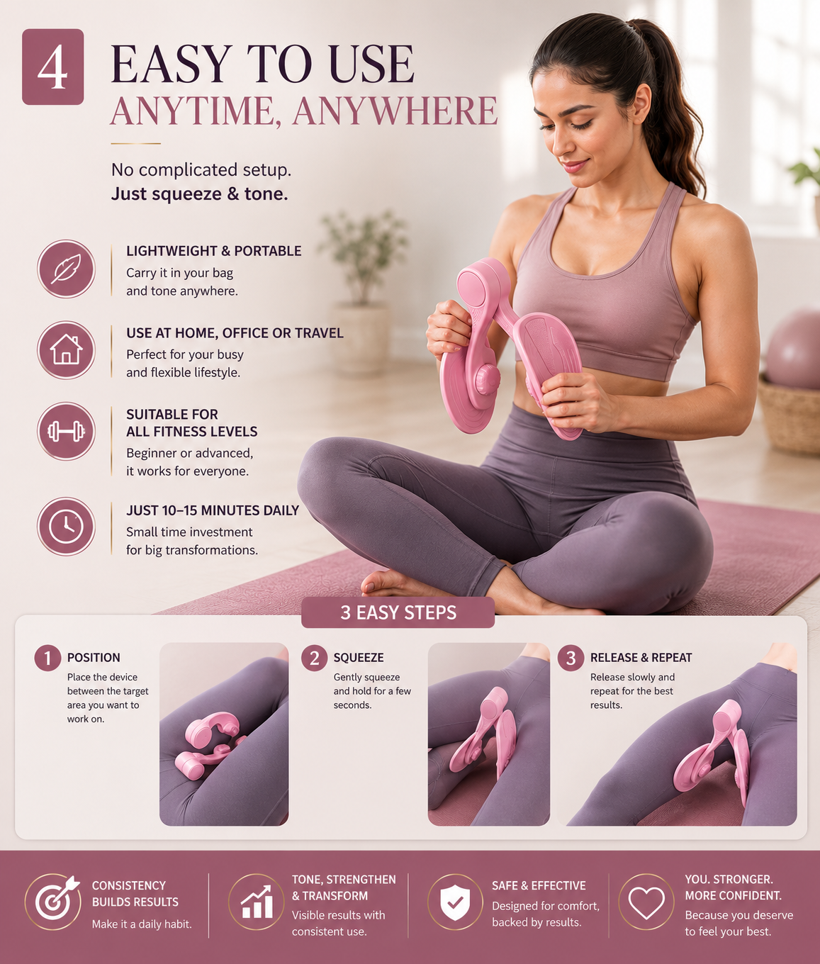 SculptFlex Thigh Trainer – Portable Pilates Resistance Trainer for Inner Thighs, Glutes & Full Body Workouts