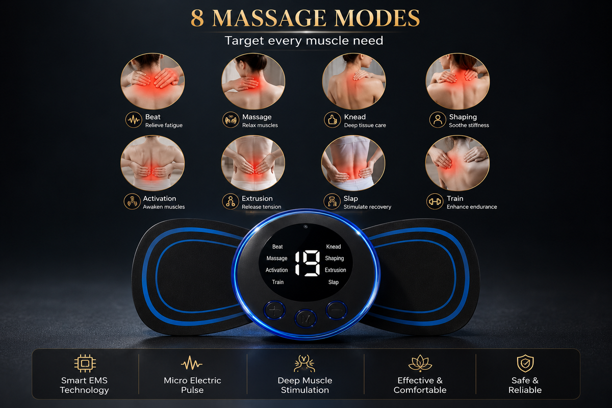 Rechargeable EMS Neck & Body Massager | 8 Massage Modes & 19 Intensity Levels