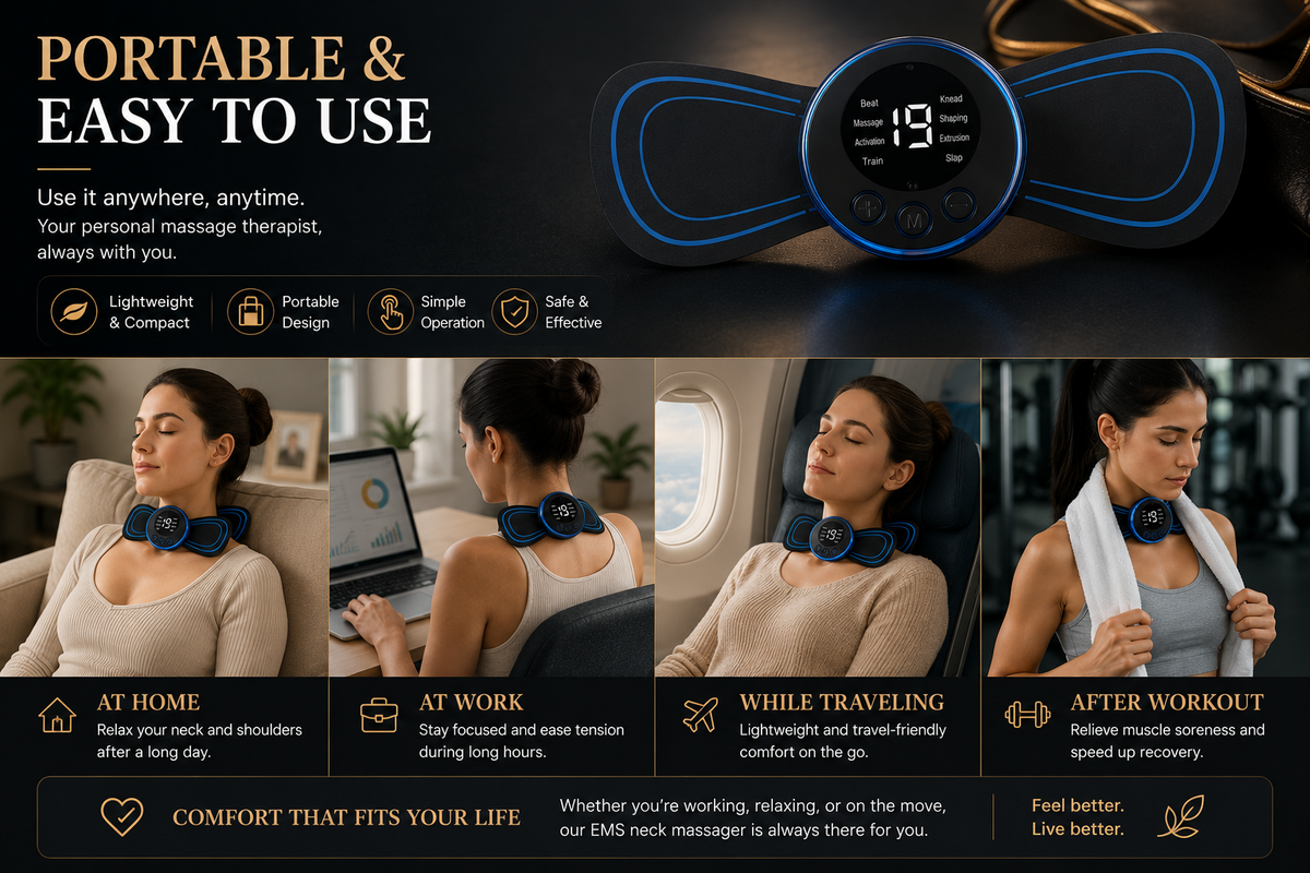 Rechargeable EMS Neck & Body Massager | 8 Massage Modes & 19 Intensity Levels