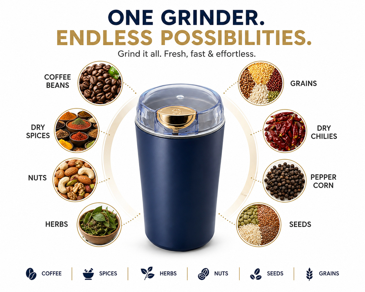 Electric Coffee & Spice Grinder – One-Touch Stainless Steel Portable Mini Grinder
