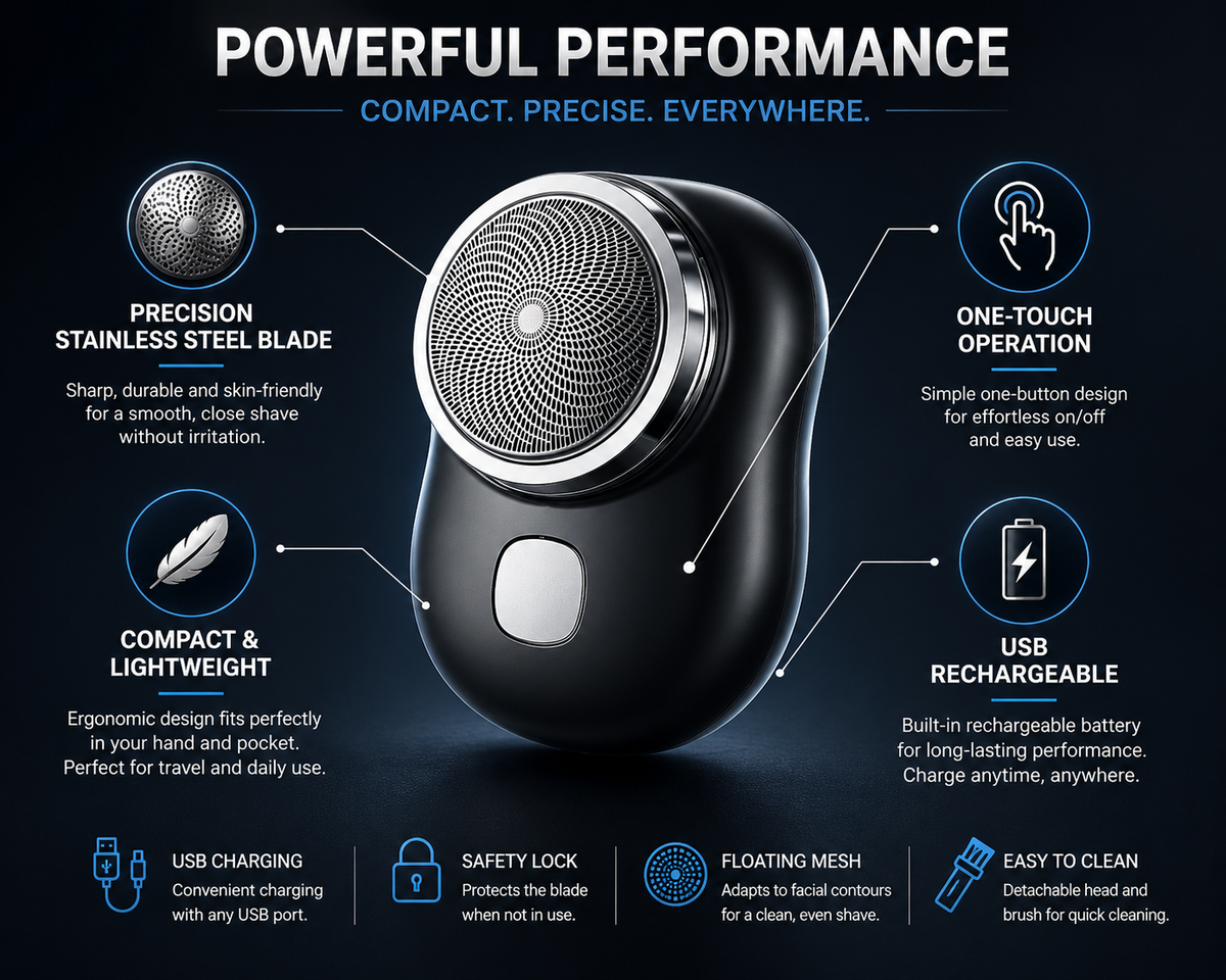 Portable Mini Electric Shaver for Men – USB Rechargeable Pocket Beard & Hair Trimmer