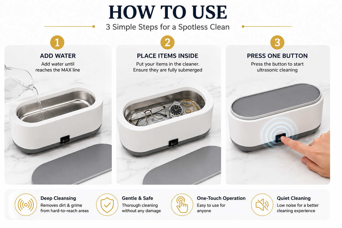 Portable Ultrasonic Jewelry & Eyeglass Cleaner