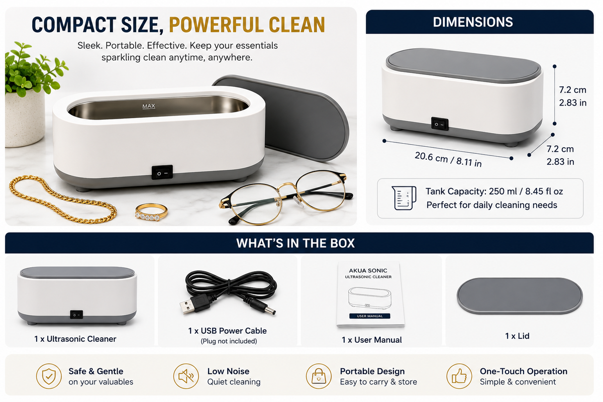 Portable Ultrasonic Jewelry & Eyeglass Cleaner